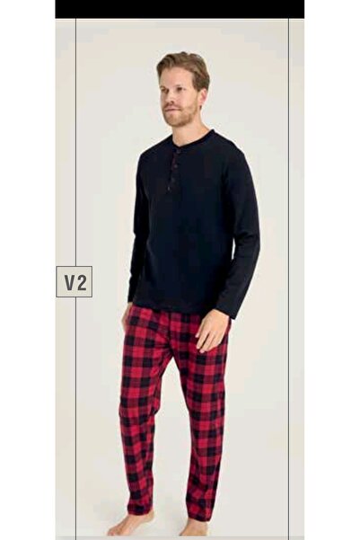 KLY طقم بيجامة شتوية للرجال بياقة متوسطة الارتفاع