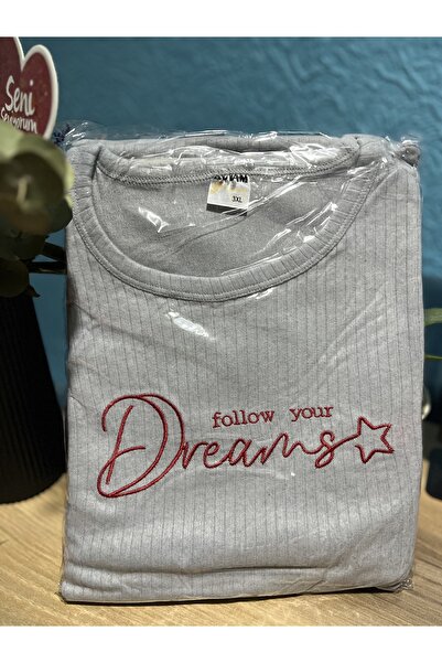 Rüyam Women's Plus Size Ribbed Long Sleeve Pajama Set