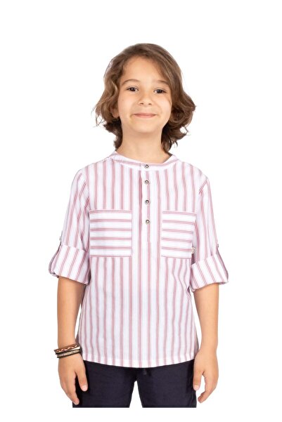 Ozmoz By Mukadder Özden 100% Cotton Red Striped Summer Boys' Shirt
