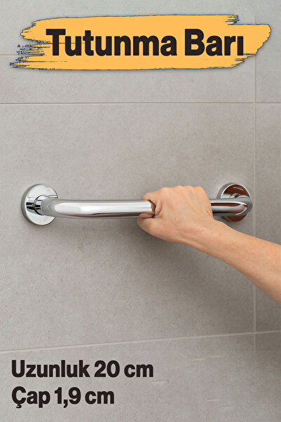 Badem10 Tutunma Barı 19 Çap 20 cm Paslanmaz Çelik Krom Duvar Tipi Banyo Tuvalet Destek Barı Tutma Aparatı