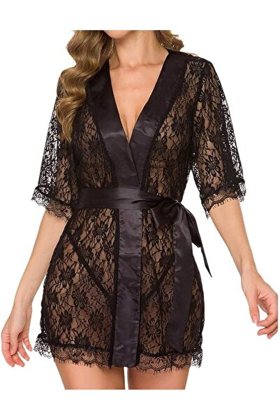 Margoun رداء كيمونو نسائي من الدانتيل الزهري بيبي دول شفاف شبكي ثوب نوم W396