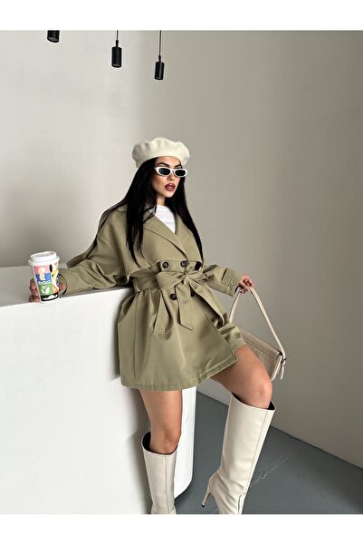 Moda İkra Καμπαρντίνα με ζώνη με κουμπιά Κομψή, άνετη καθημερινή συνδυαστική καμπαρντίνα άνοιξης φθινοπώρου