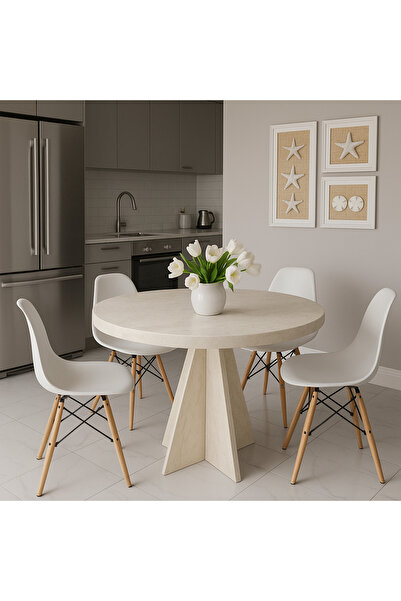 Arvessohome Yıldız Model 90 Çaplı 75 cm yükseklikli (36 mm KALIN KENARLI) (SANDALYE YOK) Yuvarlak Yemek Masası