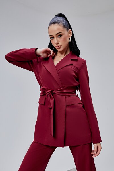 Tangül&Ali'S Moda Evi Bordo Blazer Ceket Pantolon Takım
