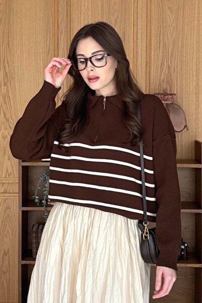 Ceylan Otantik Πλεκτό πουλόβερ με ρίγες σε καφέ χρώμα