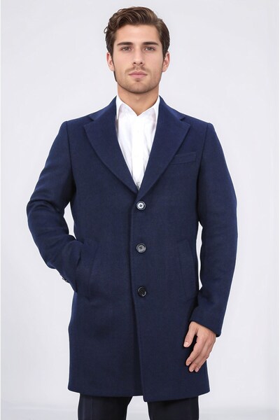 Velvarde معطف أزرق داكن بثلاثة أزرار وياقة مفردة مصنوعة من مزيج الصوف والكشمير