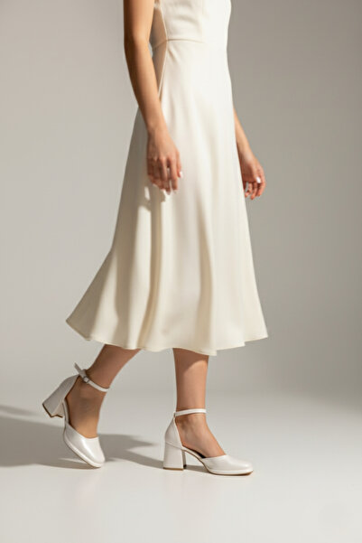 sanbara Kadın Cilt Bilek Bağlamalı İnce Platform Düğün Nişan Ayakkabısı