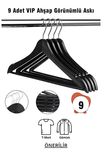 Vip Home Concept Plastična vešalica sa drvenim izgledom, 9 komada, crna VIP v...