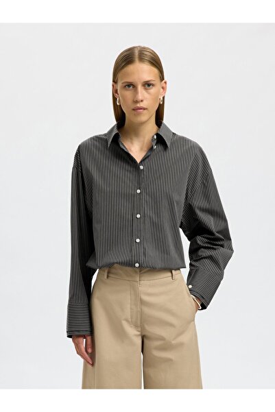 Selected Femme Streifenshirt Oversized Baumwoll