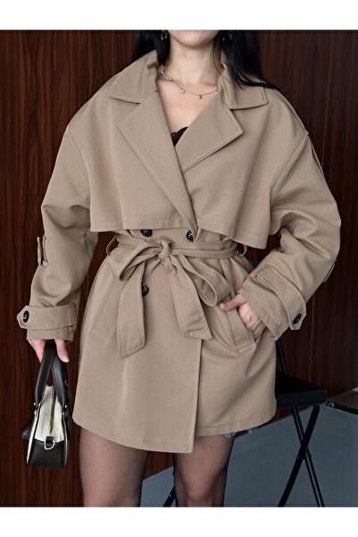Moda İkra Trench Coat Belted Buttoned Stylish Comfortable Casual Combination Spring Autumn Trench Coat