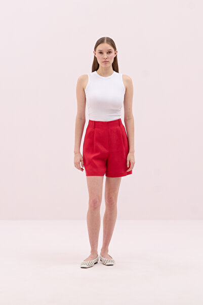 Roman Tek Pileli Keten Şort Kırmızı Y2512613_006