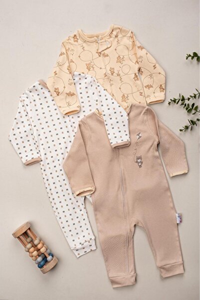 DEFNE LİNA BABY Baby Boy Printed Cotton Cuffed 3-Piece Romper Colorful Patterned 9-12-18 Months Baby Outfit
