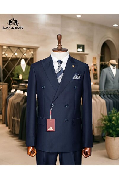 ilayda emir بوردو. بدلة رجالية مخططة من 3 قطع من YELEKLİ