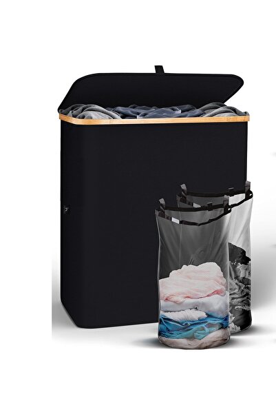 Hennez Laundry basket, Premium, 2 compartments, black, 140 l