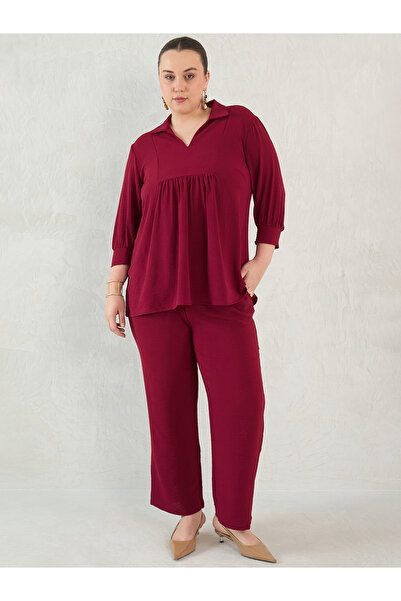 Femmella By Styli طقم تونيك وبنطلون من قطعتين بلون عنابي