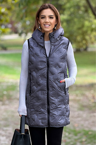 Nevin Kaya Moda Антрацитно ватирана жилетка