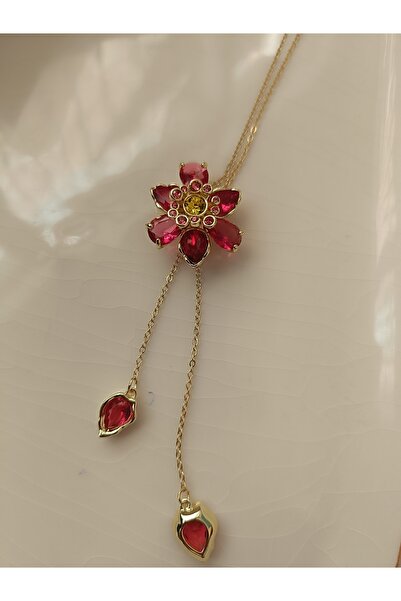 Kudi Zirkon taşlı papatya modelli zinciri ayarnabilir Gold renk Kolye
