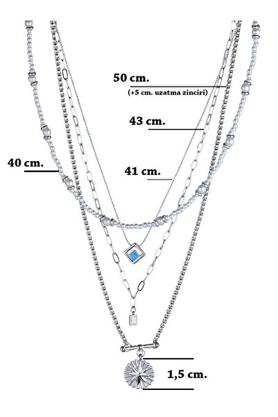 Klips Concept Çok Zincirli Taş Detaylı Kolye