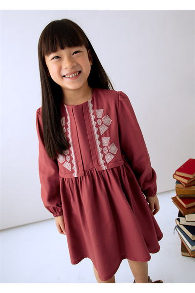 MAYORAL 4-10 Years Old Girl's Red Ethnic Patterned Dress |   Cotton Lined