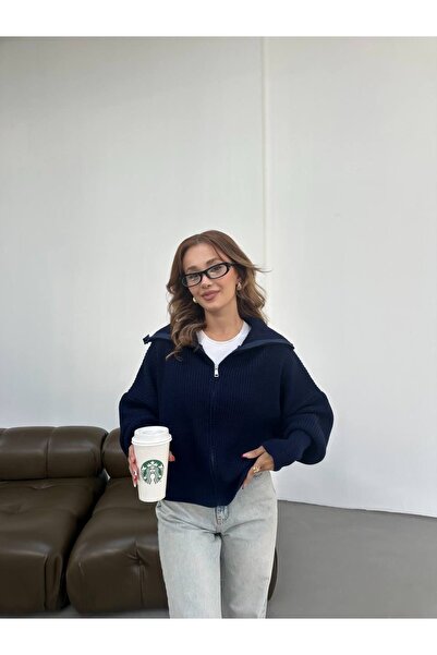 Luna Wear Zippered Knitted Cardigan