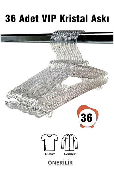 Vip Home Concept Market Ürünleri Umeraș de cristal Transparent Dimensiune mare 36 buc. Umeraș pentru haine VIP