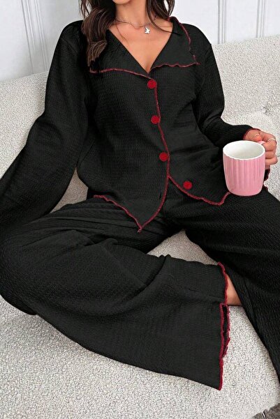 BELLA NOTTE Kadın Siyah Uzun Kollu Pijama Takımı