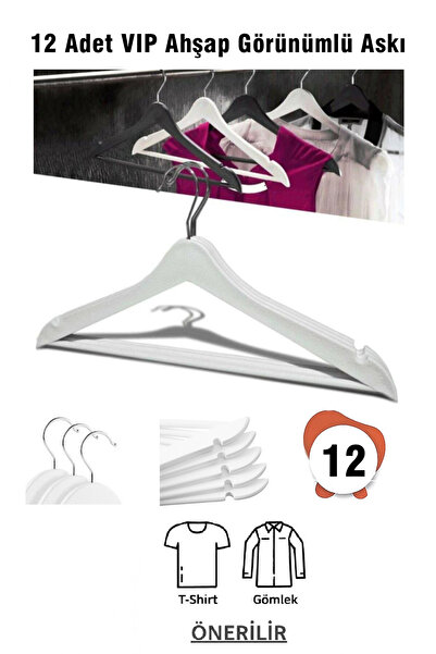 Vip Home Concept Market Ürünleri Umeraș din plastic cu aspect de lemn 12 bucăți Umeraș pentru haine ALB VIP