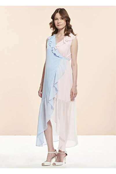 Genel Markalar Yakası Fırfırlı Uzun Hamile Cinsiyet Partisi Elbisesi