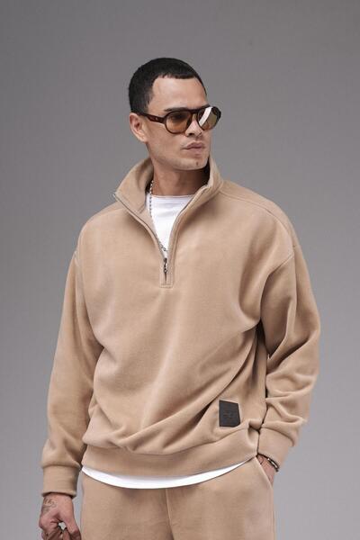 Butik Trend Biz Half Zipper Oversize Fit Fleece Pants Sweatshirt Set