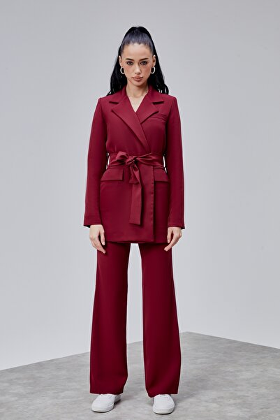 Tangül&Ali'S Moda Evi Bordo Blazer Ceket Pantolon Takım