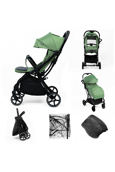 Kidnort Fjallraven Green baby stroller, with ultra-compact folding, full suspension, backrest