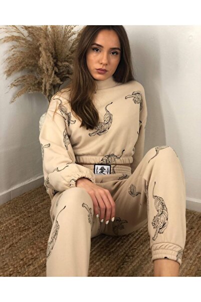 Sima Butik Women's Tiger Patterned Tracksuit Set