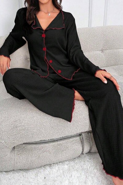 BELLA NOTTE Kadın Siyah Uzun Kollu Pijama Takımı