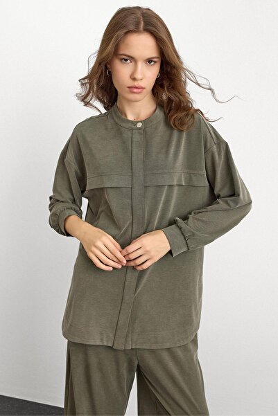 Olcay Crew Neck Premium Sweat Double Suit with Front Placket Khaki 9384-Tk