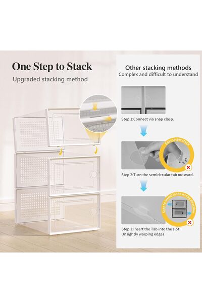 Kuject X-Large Shoe Storage Boxes Organizers for Closet 12 Pack, Fit Size 11, Clear Plastic Stackabl