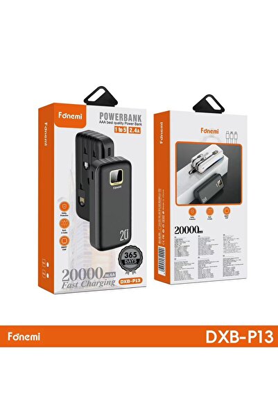 Fonem 20000mAh Fast Charging Power Bank Built-in Cable Dual USB Smart Protection 1 Year Warranty