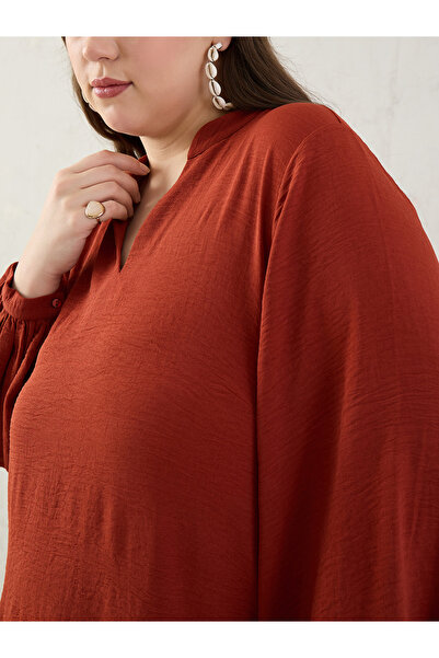 Femmella By Styli Plus Size Rust Longline Tunic and Pants Co-Ords