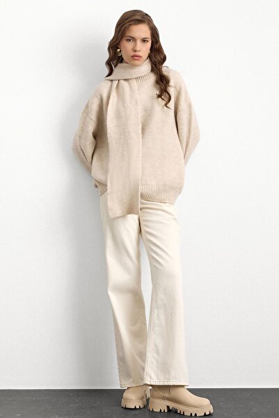 Olcay Pulover cu guler rotund, gros și lejer, cu eșarfe TAȘ 8280