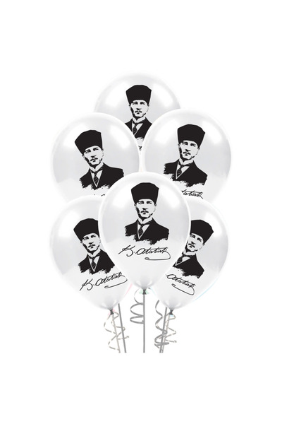 EXİZ TİCARET 12 Inch Pastel Balloon Printed 50 Pieces-Atatürk-Printed