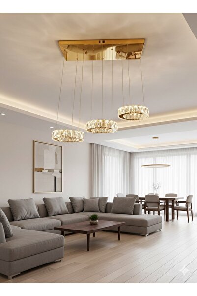 GN GEN AYDINLATMA Plaket Kristal Taş Işlemeli Gold Paslanmaz Ledli Avize 20 c...