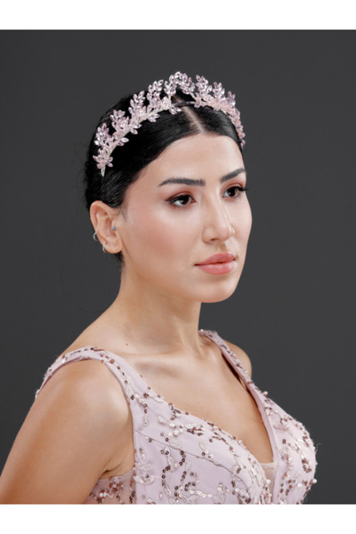 Magic Tiara Yaprak Formlu Kristal Taşlı Taç – Gelin, Nişan, Davet ve Özel Gün Saç Aksesuarı