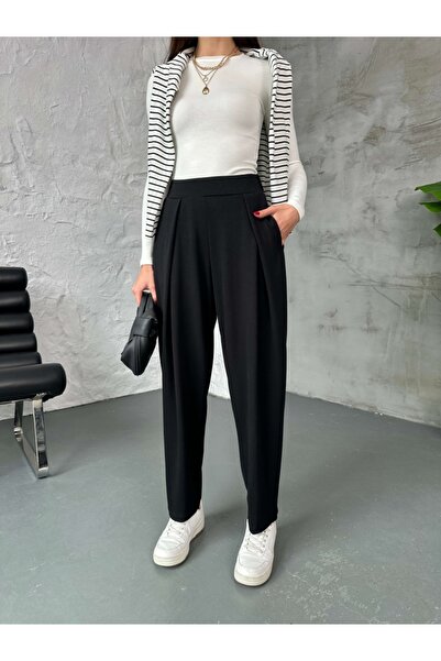 Elif Özbey Butik Black Pleated Waist Modal Pants