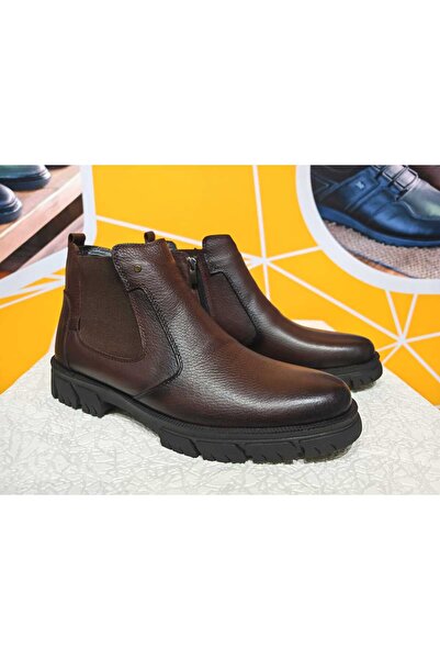 Dr.Relax Genuine Leather Rubber Non-Slip Sole Men's Boots with Fur Inside