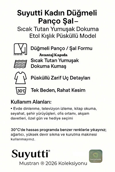 Mustran Suyutti Women's Buttoned Poncho Shawl – Warm Soft Woven Etol Winter Women's Shawl |   2026