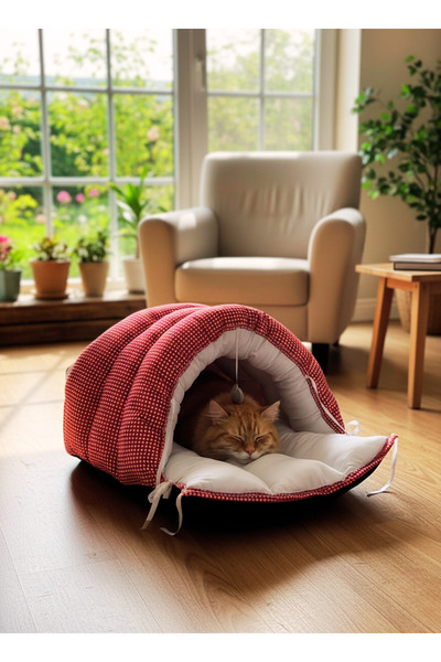 PET-LUİN KEDİ VE KÖPEK YATAĞI EVİ YUMUŞAK 1. SINIF SİLİKON DOLGULU YIKANABİLİR