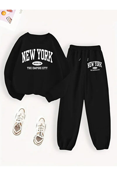 AEMİ Hanorac și pantaloni de sport pentru femei, cu imprimeu New York, cu gât...