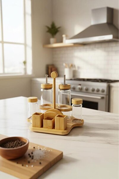 Bambum Mima - 2-Piece Oil Pot Set with Napkin Holder and Spice Rack, Large