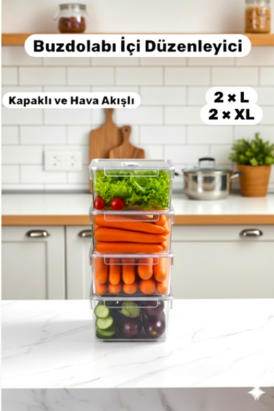 Buclee طقم منظم للخضروات والفواكه داخل الثلاجة من دالي، 4 قطع مع أغطية، منظم ...