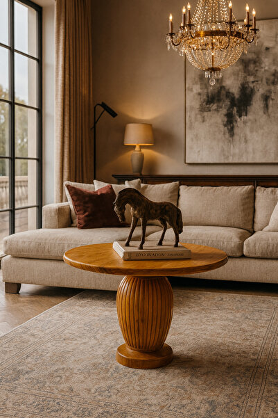 Simillo Home&Living Verona Ahşap Orta Sehpa Tik Ağacı Renk Mantar Sehpa