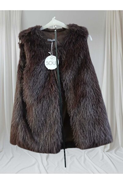 Soul Дамска безръкавна жилетка с колан от изкуствена кожа и детайли от плюш